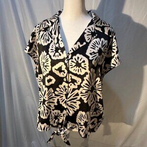 Rachel Zoe Black & White Satin Button & Tie‑Front Blouse Top Women’s Size M NWT